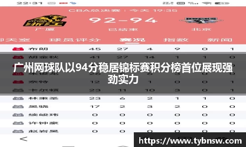 广州网球队以94分稳居锦标赛积分榜首位展现强劲实力